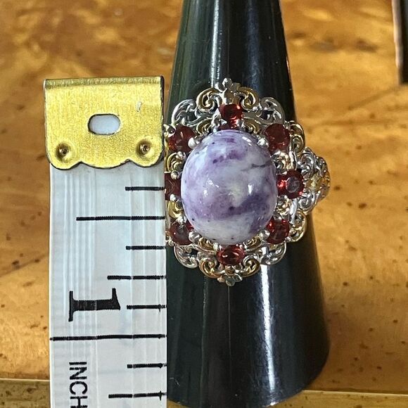Rare Tiffany Stone Red Garnet Sterling Silver Cocktail Ring Size 8 - Picture 7 of 9